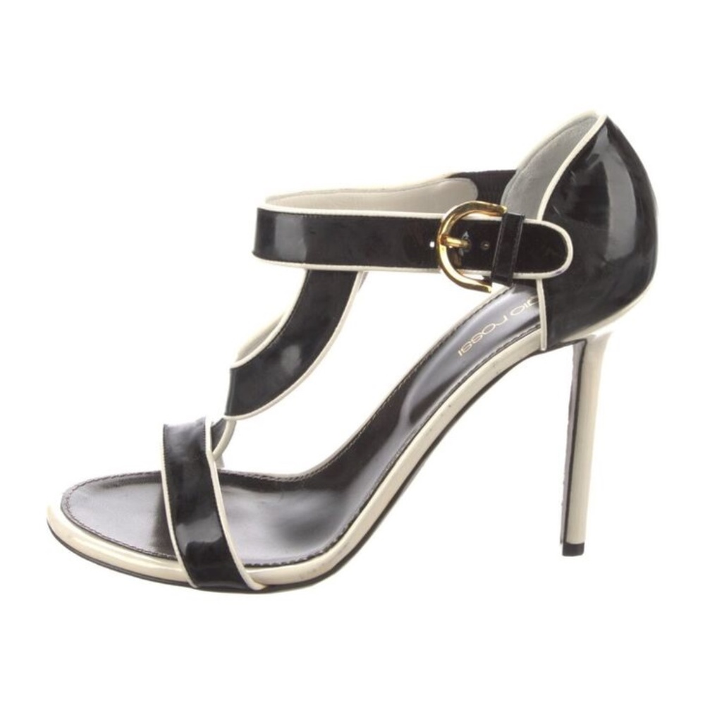 SERGIO ROSSI Rubber T-Strap Sandals, Size 8.5 US, Black, Pre-owed